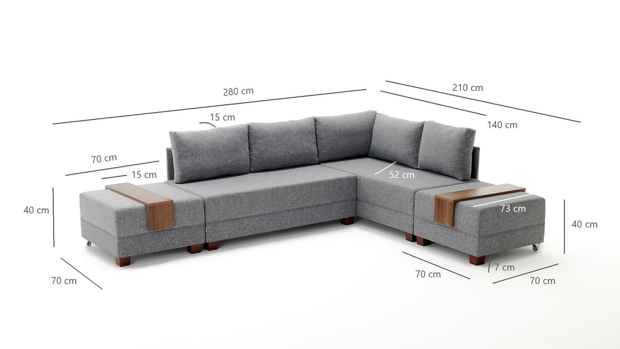 Banken - Slaapbank taupe stof - XXL 280 x 210 - Rechts - Fly - Dimehouse