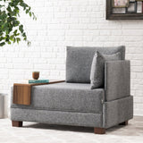 Fauteuils - Moderne Fauteuil Grijs Stof Fly - Rechts - Met Houten Tafeltje - Dimehouse