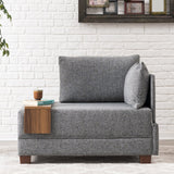 Fauteuils - Moderne Fauteuil Grijs Stof Fly - Rechts - Met Houten Tafeltje - Dimehouse