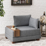 Fauteuils - Moderne Fauteuil Grijs Stof Fly - Rechts - Met Houten Tafeltje - Dimehouse