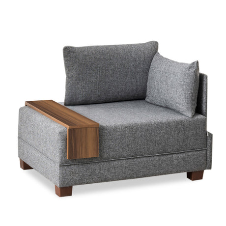 Fauteuils - Moderne Fauteuil Grijs Stof Fly - Rechts - Met Houten Tafeltje - Dimehouse