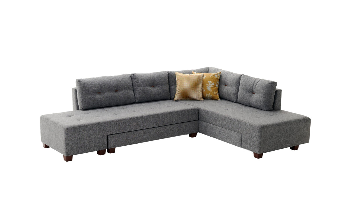 Banken - Slaapbank grijs stof - XL 280x206 cm - met wielen - Rechts - Manama - Dimehouse
