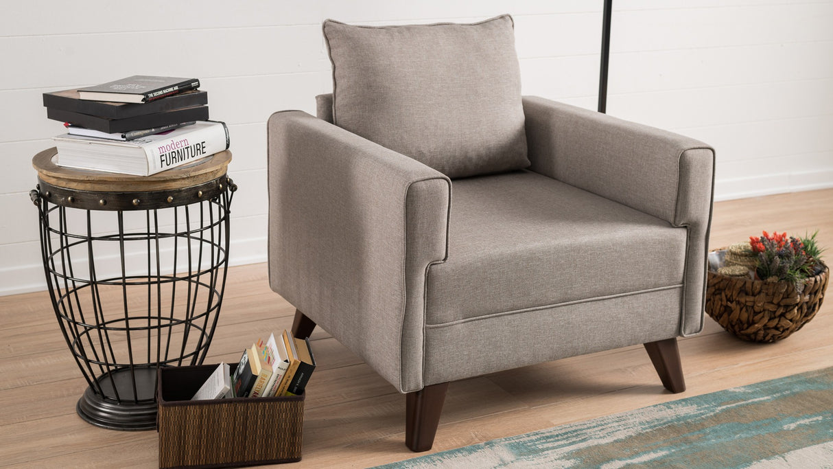 Fauteuils - Landelijke fauteuil Beige melange geweven stof Bella - Dimehouse