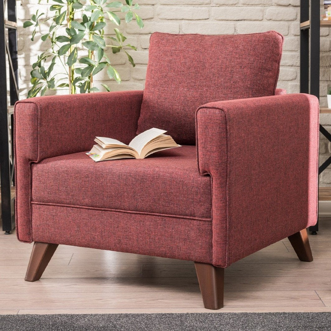Fauteuils - Landelijke fauteuil Bordeauxrood melange geweven stof Bella - Dimehouse