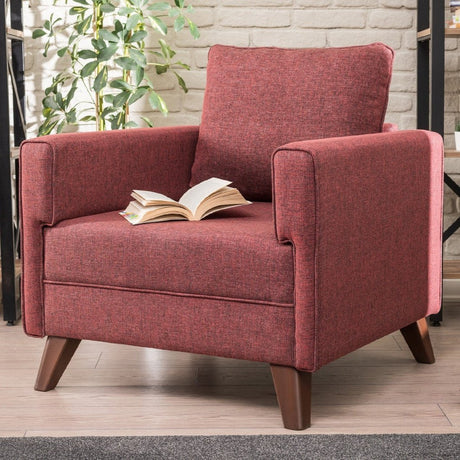 Fauteuils - Landelijke fauteuil Bordeauxrood melange geweven stof Bella - Dimehouse