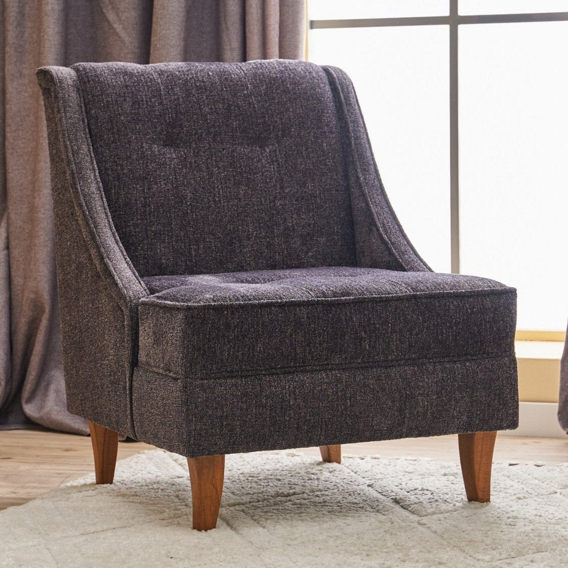 Fauteuils - Fauteuil antraciet chenille stof landelijk klassiek Ella - Dimehouse