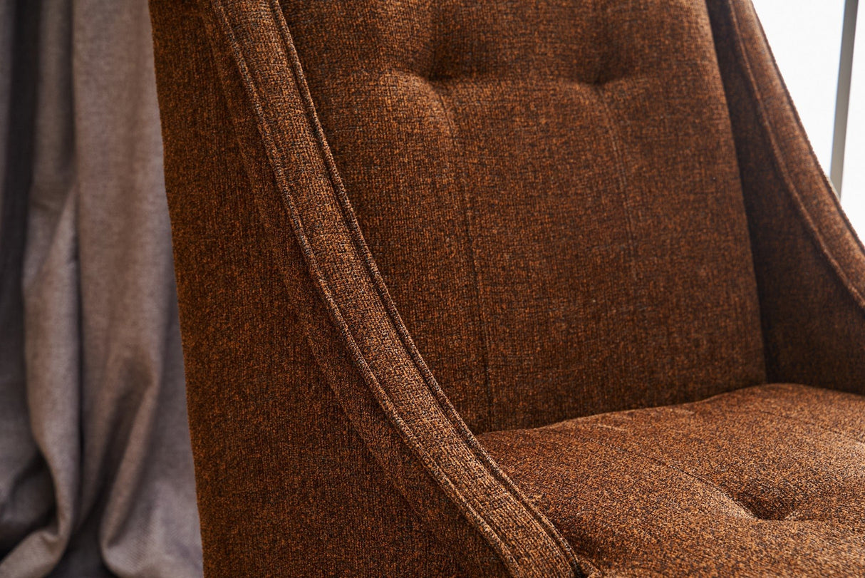 Fauteuils - Fauteuil bruin koper chenille stof landelijk klassiek Ella - Dimehouse