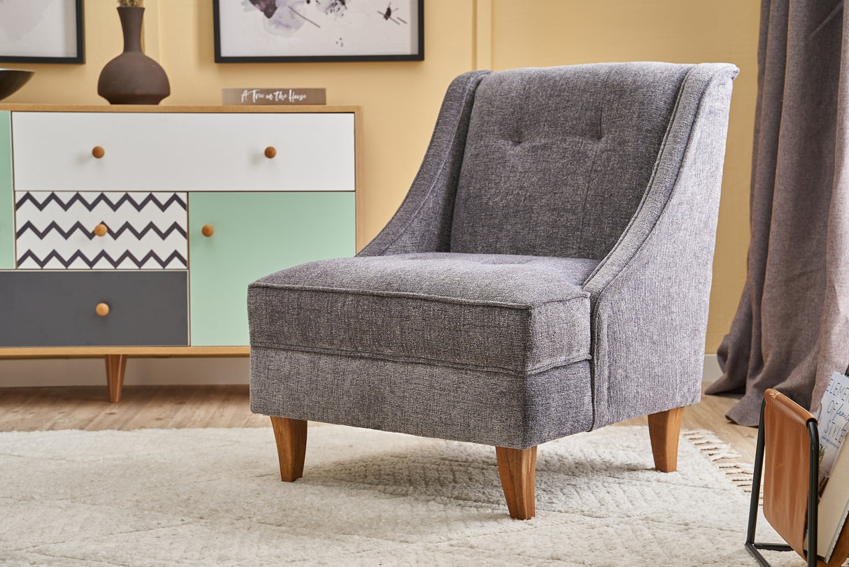 Fauteuils - Fauteuil grijs chenille stof landelijk klassiek Ella - Dimehouse