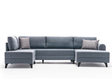 Banken - Slaapbank Blauw stof - U - bank - XXL 300x202x152cm - Belen - Dimehouse