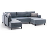 Banken - Slaapbank Blauw stof - U - bank - XXL 300x202x152cm - Belen - Dimehouse