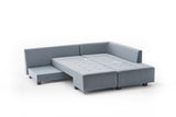 Banken - Slaapbank lichtblauw stof - XL 280x206 cm - met wielen - Rechts - Manama - Dimehouse