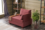 Fauteuils - Moderne Fauteuil Bordeaux Rood Stof Fly - Rechts - Met Houten Tafeltje - Dimehouse
