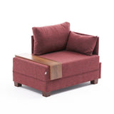 Fauteuils - Moderne Fauteuil Bordeaux Rood Stof Fly - Rechts - Met Houten Tafeltje - Dimehouse
