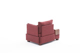 Fauteuils - Moderne Fauteuil Bordeaux Rood Stof Fly - Rechts - Met Houten Tafeltje - Dimehouse