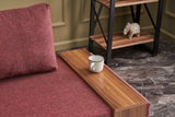 Fauteuils - Moderne Fauteuil Bordeaux Rood Stof Fly - Links - Met Houten Tafeltje - Dimehouse