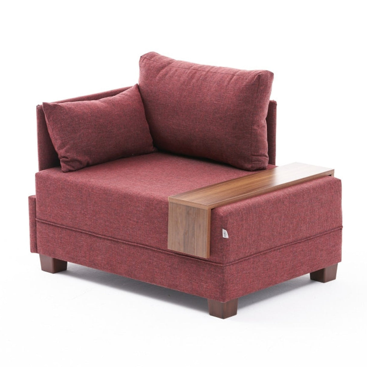 Fauteuils - Moderne Fauteuil Bordeaux Rood Stof Fly - Links - Met Houten Tafeltje - Dimehouse