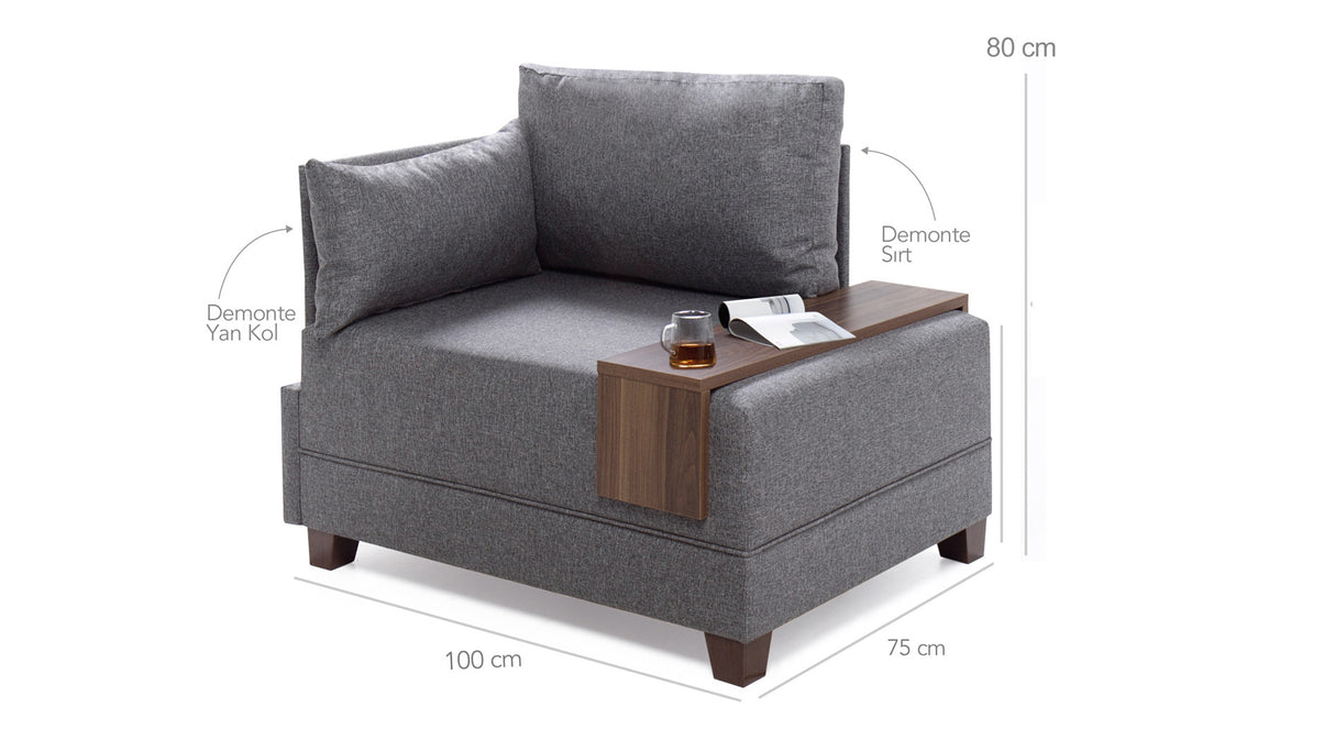 Fauteuils - Moderne Fauteuil Bordeaux Rood Stof Fly - Links - Met Houten Tafeltje - Dimehouse