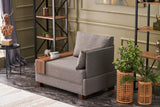 Fauteuils - Moderne Fauteuil Bruin Stof Fly - Rechts - Met Houten Tafeltje - Dimehouse