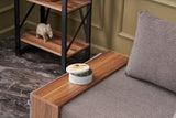 Fauteuils - Moderne Fauteuil Bruin Stof Fly - Rechts - Met Houten Tafeltje - Dimehouse