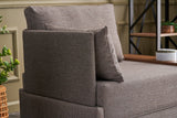 Fauteuils - Moderne Fauteuil Bruin Stof Fly - Links - Met Houten Tafeltje - Dimehouse