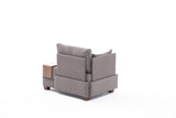 Fauteuils - Moderne Fauteuil Bruin Stof Fly - Links - Met Houten Tafeltje - Dimehouse