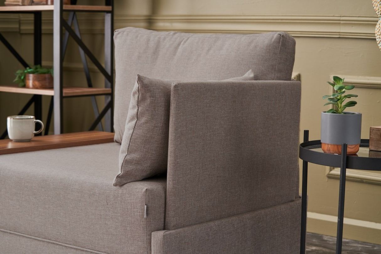 Fauteuils - Moderne Fauteuil Beige Stof Fly - Rechts - Met Houten Tafeltje - Dimehouse