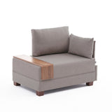 Fauteuils - Moderne Fauteuil Beige Stof Fly - Rechts - Met Houten Tafeltje - Dimehouse