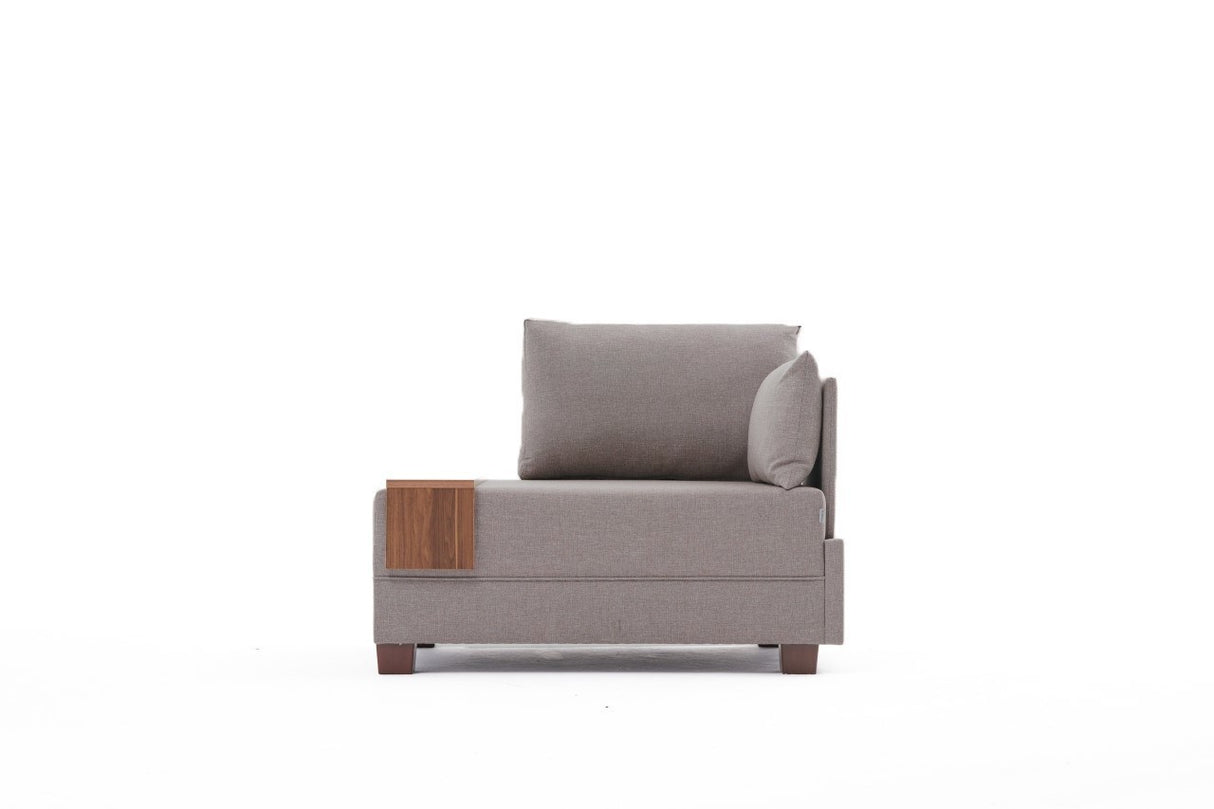 Fauteuils - Moderne Fauteuil Beige Stof Fly - Rechts - Met Houten Tafeltje - Dimehouse