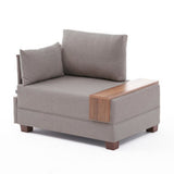 Fauteuils - Moderne Fauteuil Beige Stof Fly - Links - Met Houten Tafeltje - Dimehouse