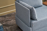 Fauteuils - Moderne Fauteuil Blauw Stof Fly - Links - Met Houten Tafeltje - Dimehouse