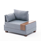 Fauteuils - Moderne Fauteuil Blauw Stof Fly - Links - Met Houten Tafeltje - Dimehouse