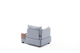 Fauteuils - Moderne Fauteuil Blauw Stof Fly - Links - Met Houten Tafeltje - Dimehouse