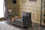 Fauteuils - Moderne Fauteuil Antraciet Stof Fly - Rechts - Met Houten Tafeltje - Dimehouse