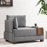 Fauteuils - Moderne Fauteuil Grijs Stof Fly - Links - Met Houten Tafeltje - Dimehouse