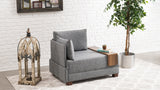 Fauteuils - Moderne Fauteuil Grijs Stof Fly - Links - Met Houten Tafeltje - Dimehouse