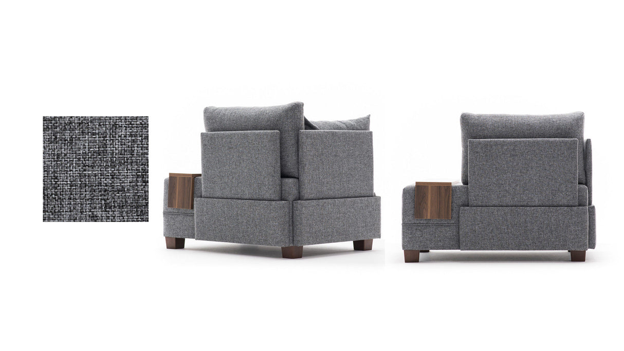 Fauteuils - Moderne Fauteuil Grijs Stof Fly - Links - Met Houten Tafeltje - Dimehouse