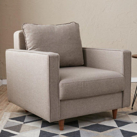 Fauteuils - Modern landelijke fauteuil zandkleurige stof Eva - Dimehouse