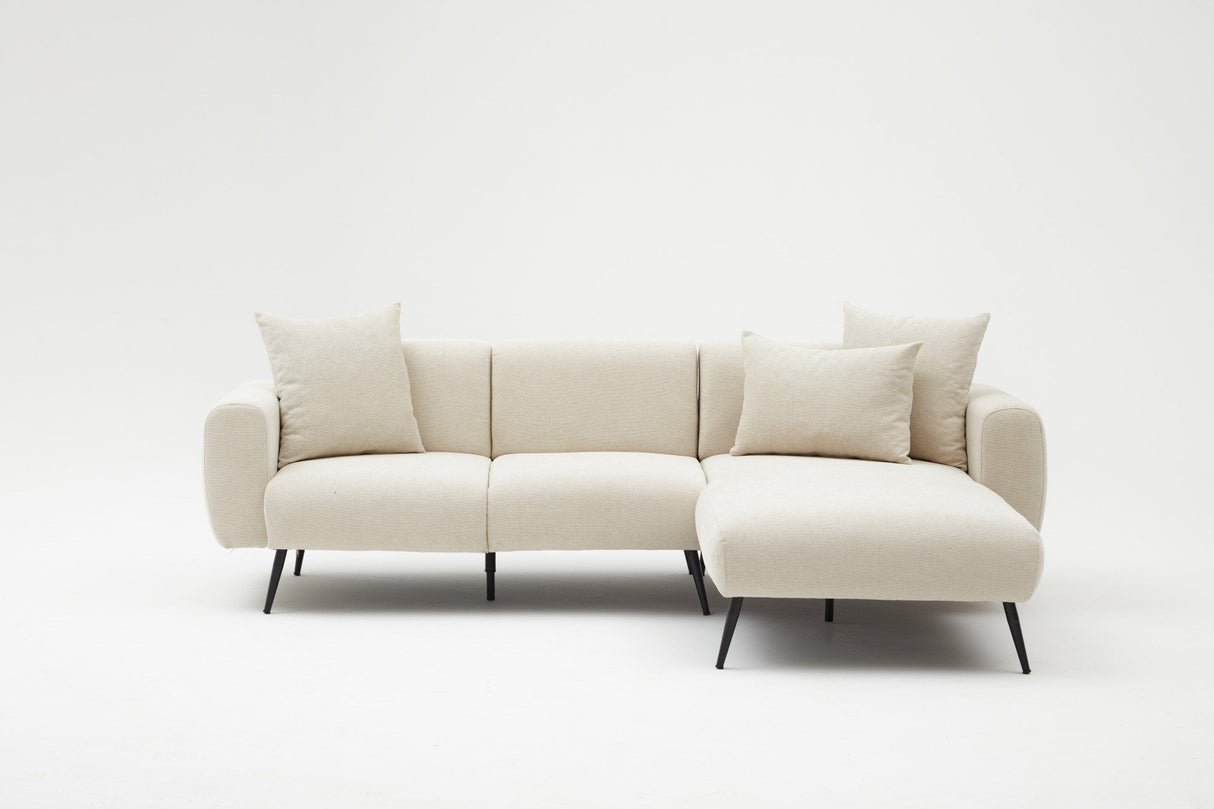 Banken - Hoekbank crème stof - Hoge slanke poten - massief binnenwerk - 252 x 155 cm - Side - Dimehouse