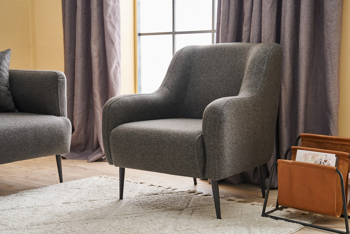 Fauteuils - Moderne fauteuil Antraciet linnen stof met hoge poot Revos - Dimehouse