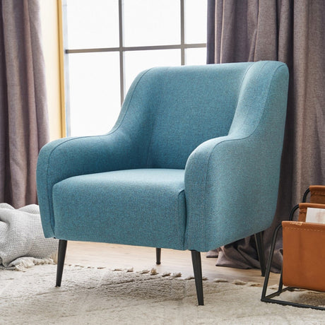 Fauteuils - Moderne fauteuil Turquoise linnen stof met hoge poot Revos - Dimehouse