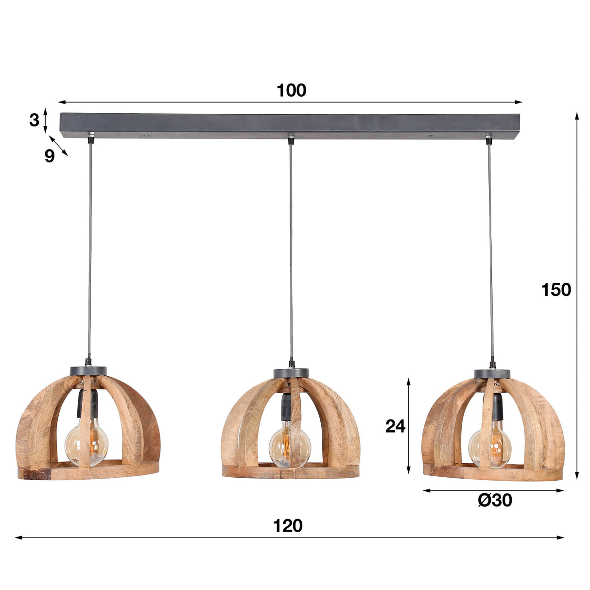 Hängelampe Madri DH Interior Mango LxBxH 102x38x35 Mangoholz Weiße Fotogrößenangabe