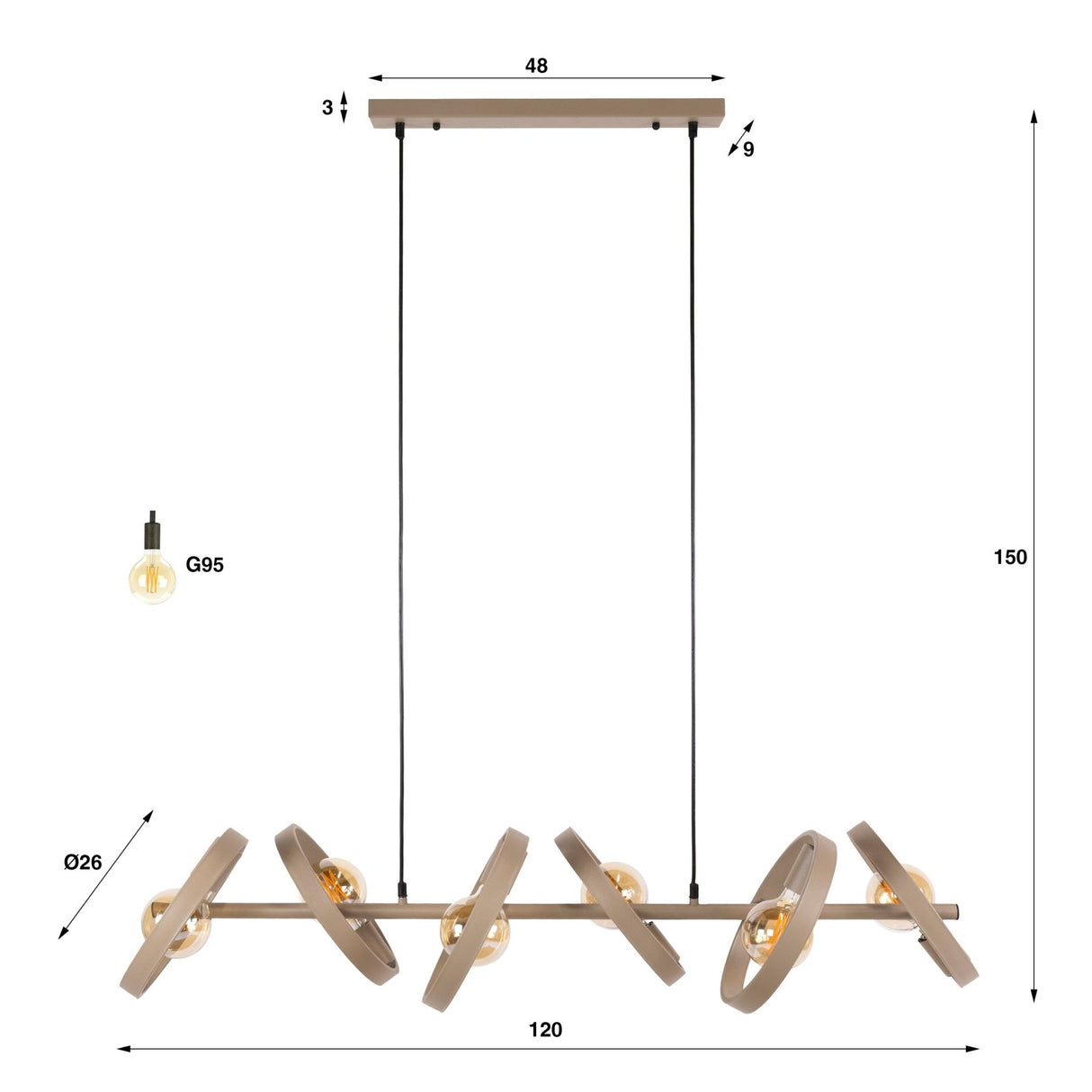 Hanglampen - Hanglamp 6 - lichts beige metaal rond Otan - Dimehouse