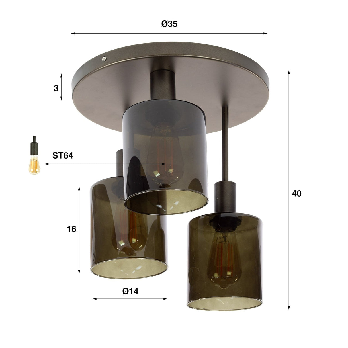 Plafondlampen - Industriële plafondlamp Aureo 3 - lichts Bruin - Dimehouse
