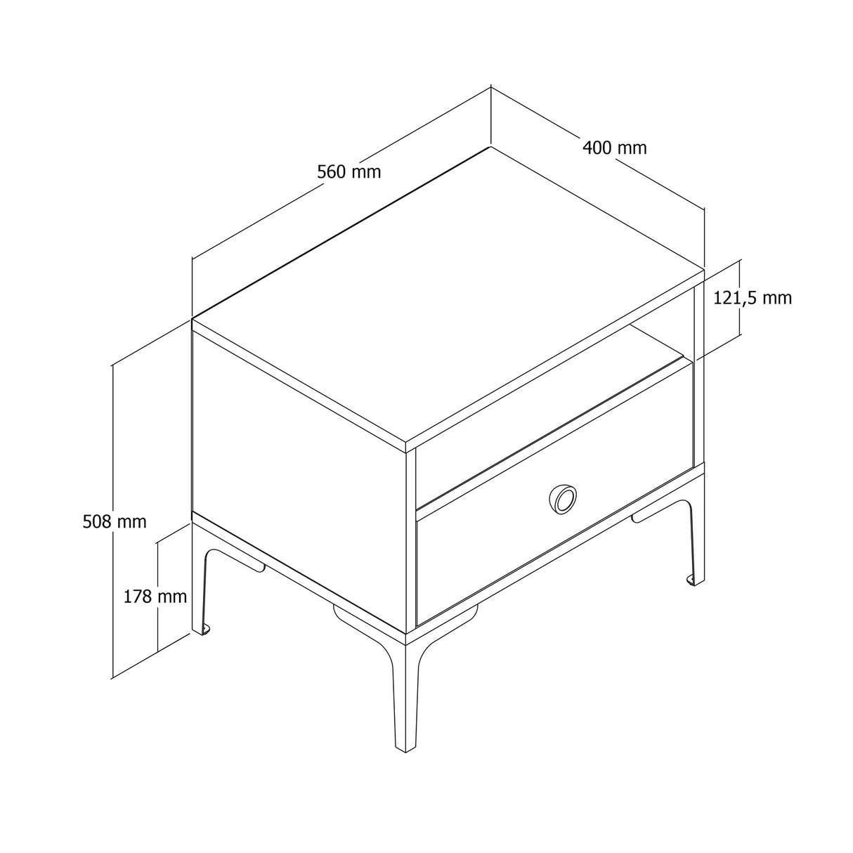 Nachtkastjes - Nachtkastje Lizbon Walnoot Antraciet Melamine 56x50,8x40 cm - Dimehouse