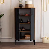 Schoenenkasten - Schoenenkast Prag Walnoot Antraciet Melamine 60x111x35 cm - Dimehouse