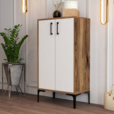 Schoenenkasten - Schoenenkast Prag Walnoot Wit Melamine 60x111x35 cm - Dimehouse