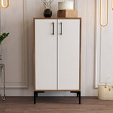 Schoenenkasten - Schoenenkast Prag Walnoot Wit Melamine 60x111x35 cm - Dimehouse
