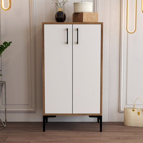 Schoenenkasten - Schoenenkast Prag Walnoot Wit Melamine 60x111x35 cm - Dimehouse