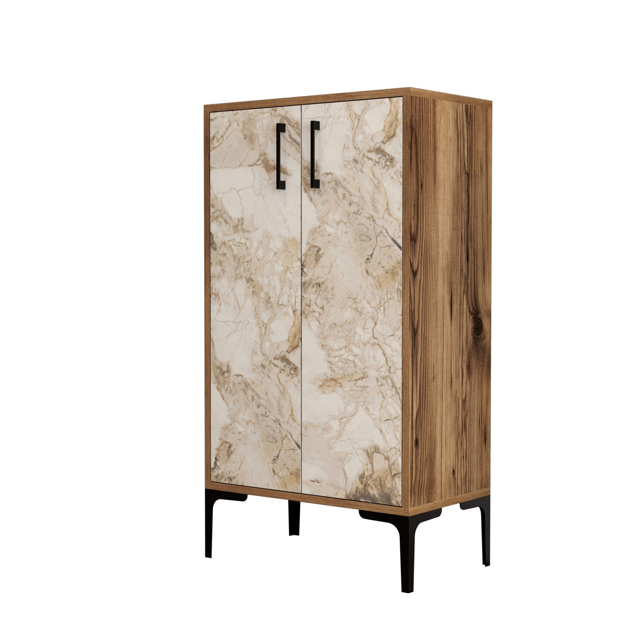 Schoenenkasten - Schoenenkast Prag Walnoot Wit Marmer Melamine 60x111x35 cm - Dimehouse