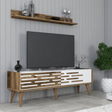 TV Meubels - TV Meubel Set Valensiya Walnoot Wit Melamine 140x35x45 cm - Dimehouse